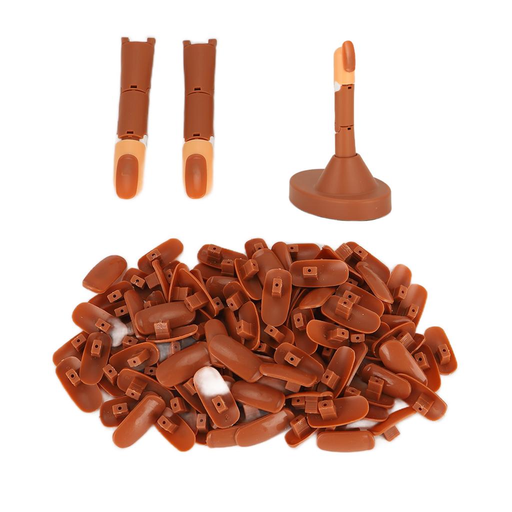 Nail Art Training Practice Finger Bendable Joints False Nail Tips Finger Mannequin with BaseBrown