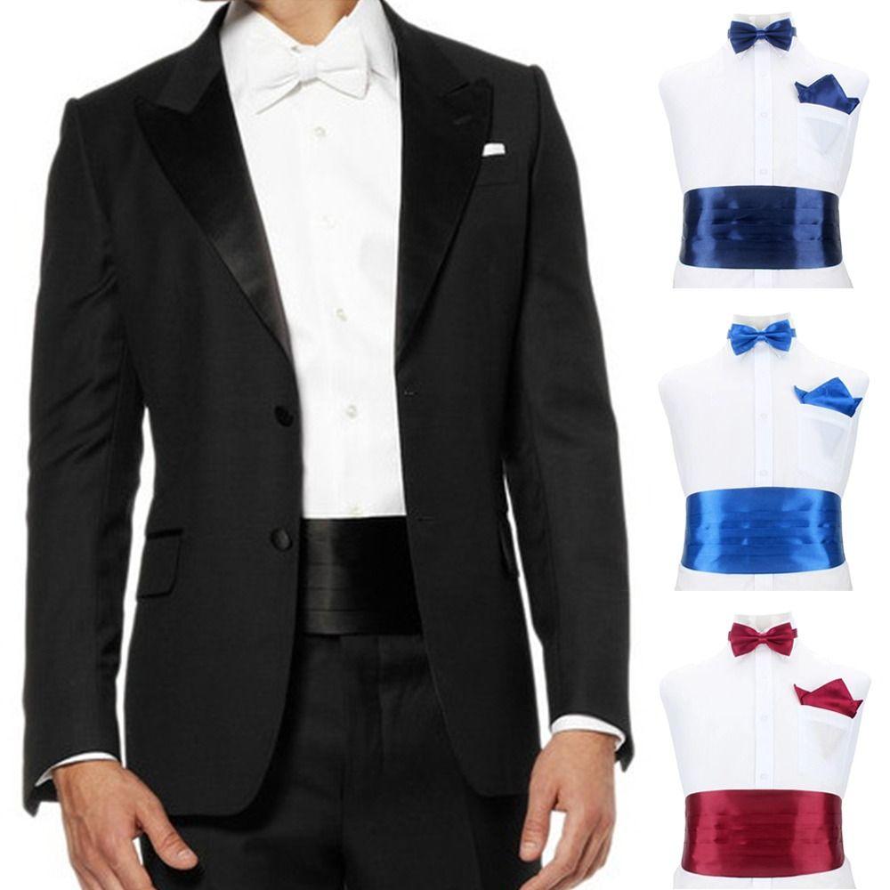 Fashion Wide Silk Satin Tuxedo Cummerbund Elastic Gentleman Pocket Square Designer Adjustable Men's Suit Lapel Flowers Bridesman