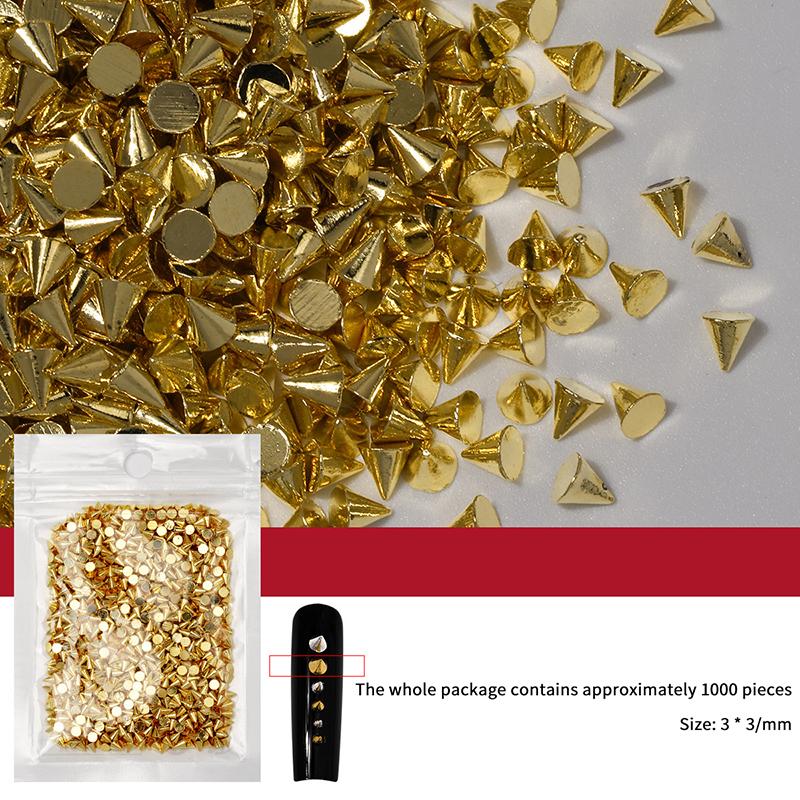 1000Pcs Retro Manicure Charms Punk Metal Rivet Nail Charms 3D Cone Nail Art Studs Stylish Alloy Nails Decoration Accessories