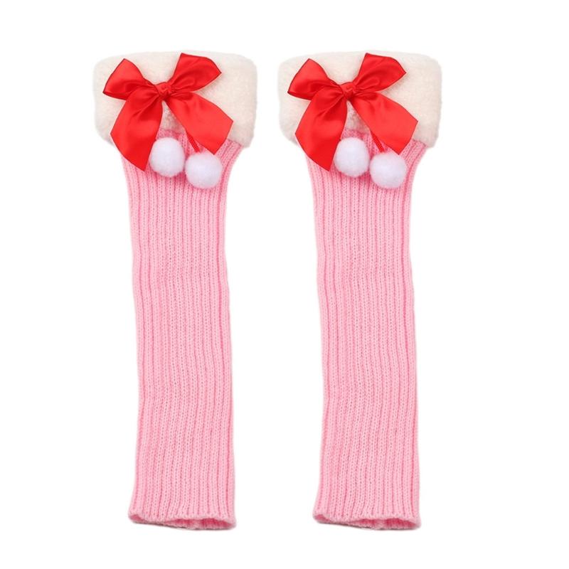 Christmas Fleece Trim Warm Leg Warmers Sweet Plush Balls Bows Knitted Boot Covers Festival Footless Socks for Women