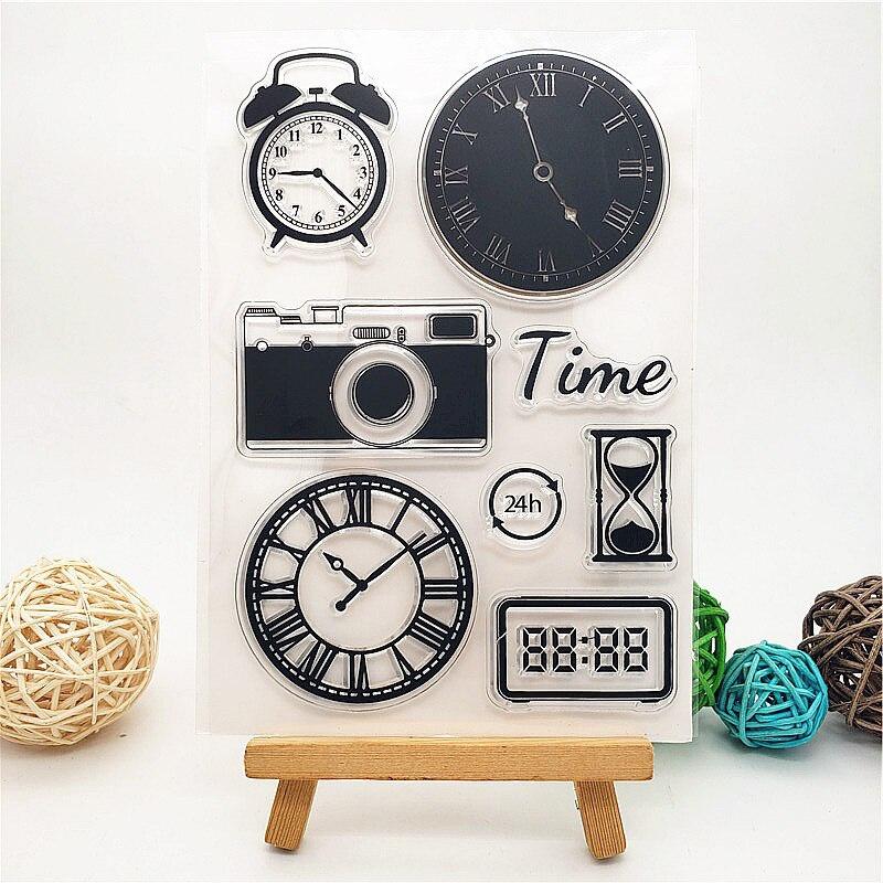 Clocks Camera Clear Stamps Transparent Seal 11x16cm Silicone Seal TPR Roller Stamps DIY Scrapbooking Cards
