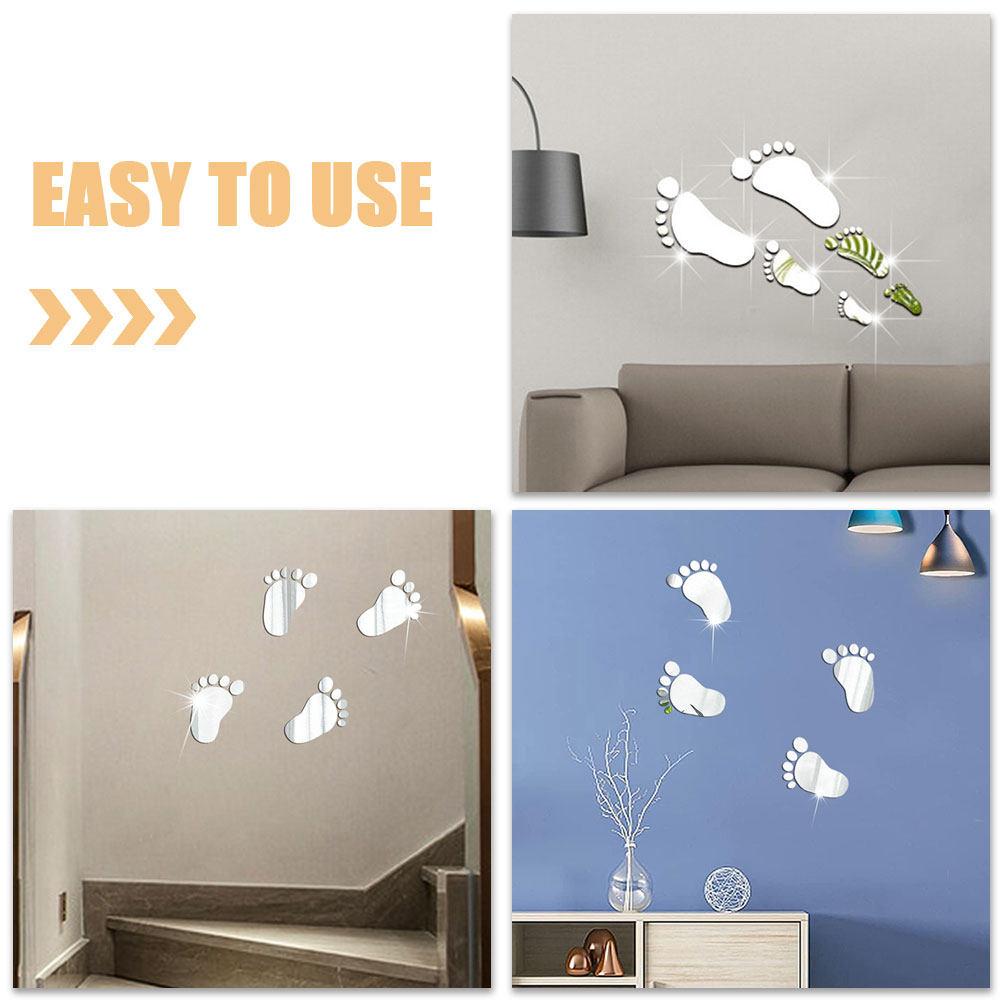 Acrylic Footprint Mirror Wall Decal Self Adhesive 3D Decorative Wall Sticker for Childrens Room Nursery Bedroom Living Room