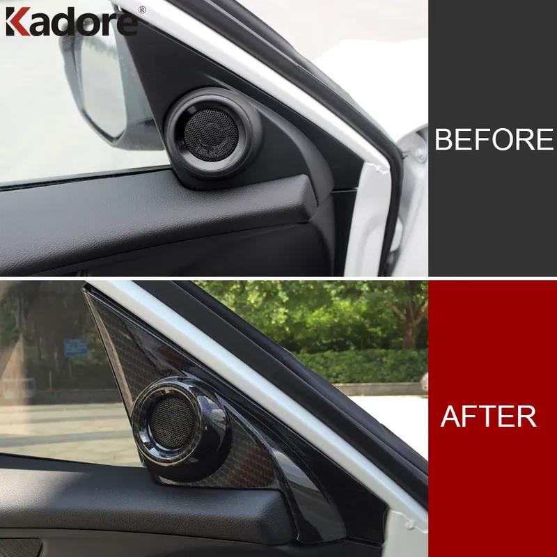 Car Front Inner Door A Pillar Speaker Triangle Cover Trim For Honda Civic 10th Sedan 2016- Carbon Fiber Interior Accessories