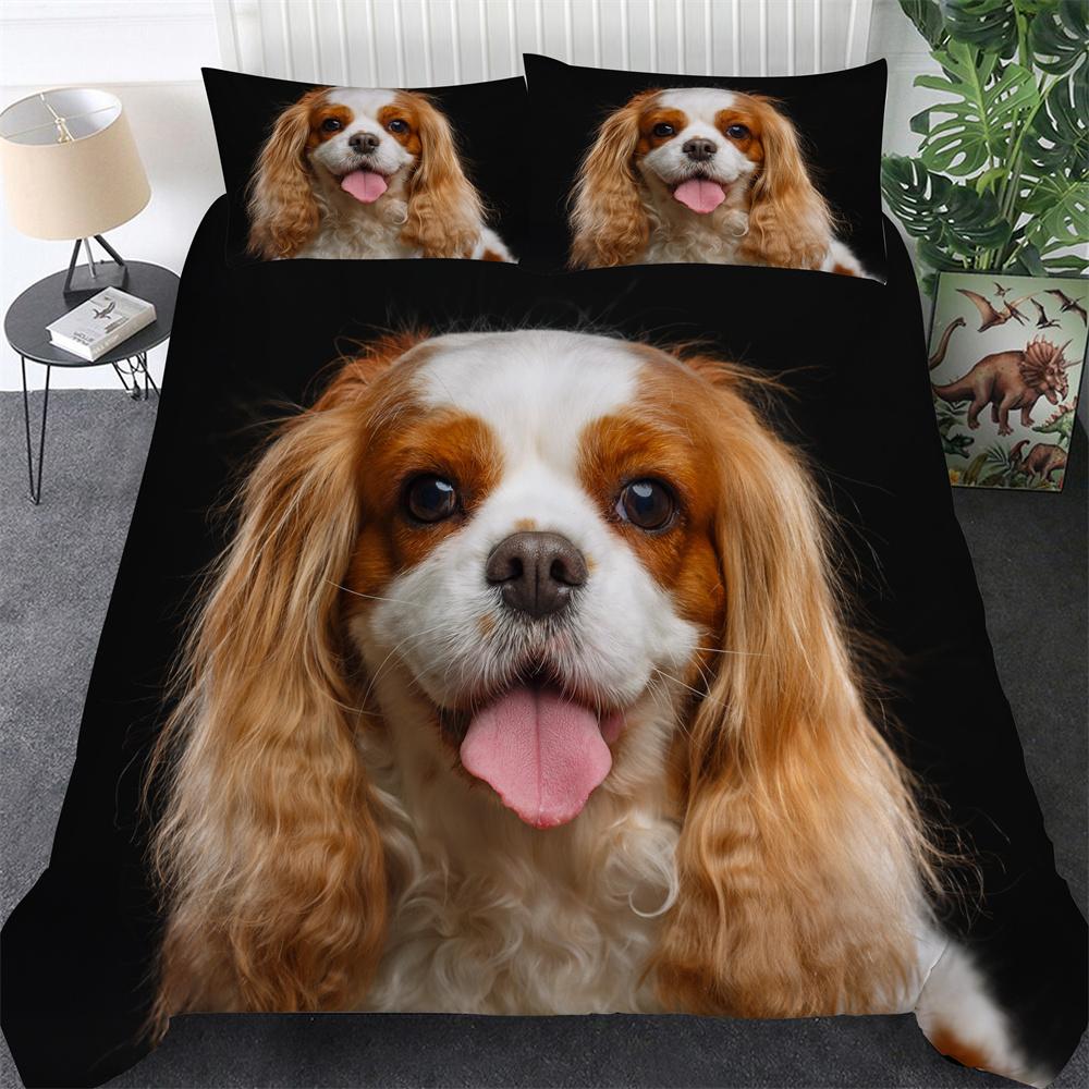 3D Pet Kawai Dogs Soft Duvet Cover Pomeranian Chihua Cavalier Charles Spaniel Dog Soft Duvet Cover Polyester Comfortable Quilt Cover Quen King