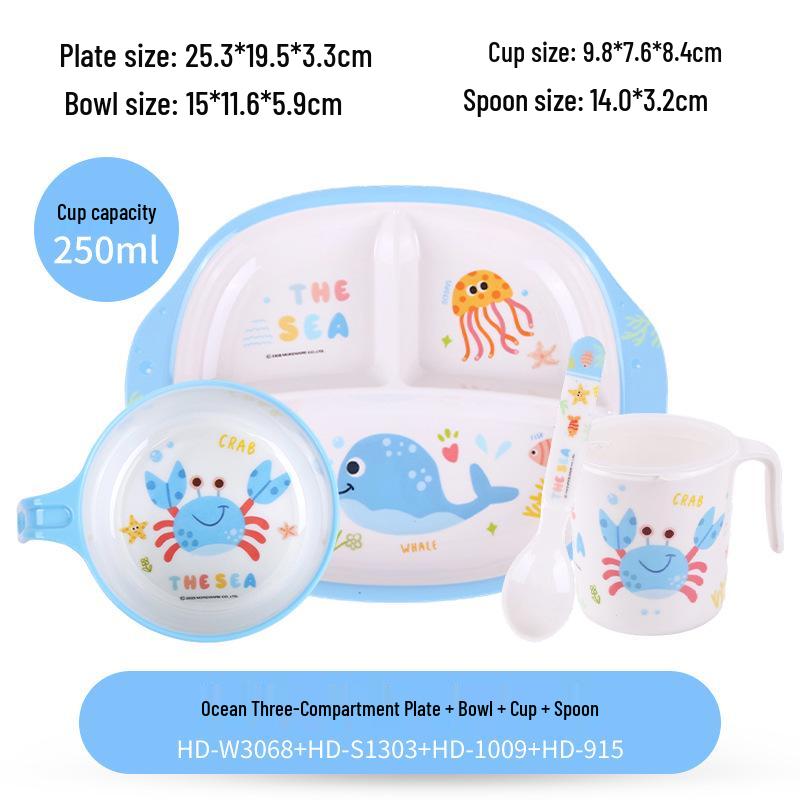Wuhe Kids' Melamine Cartoon Compartment Tray, Baby Bowl, and Tableware Set