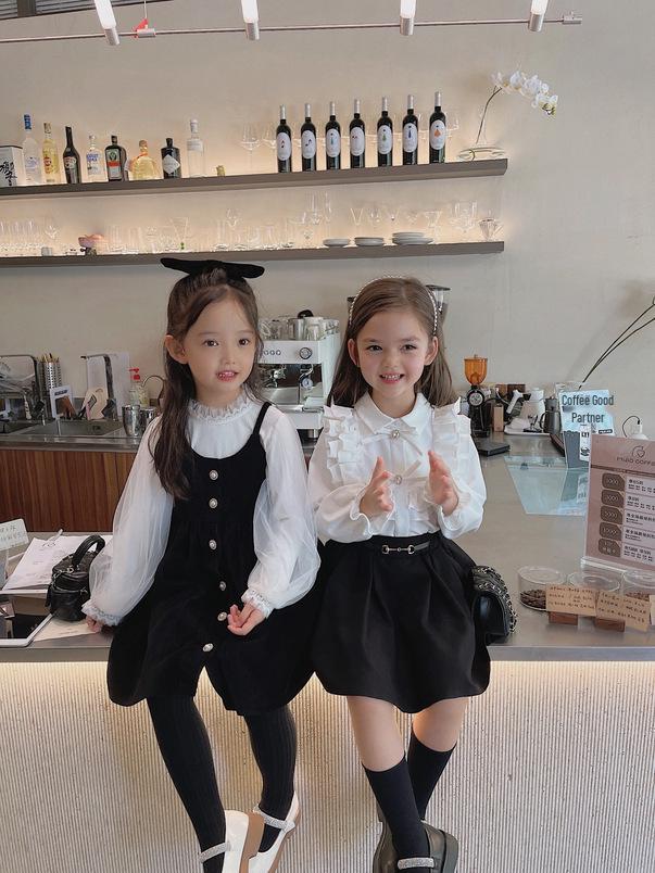 2024 Spring Girls' Ruffled French Princess Long Sleeve Flare Cuff Shirt