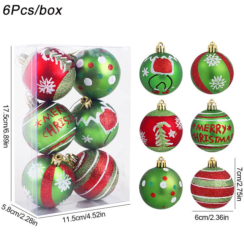 6Pcs 6cm Red Green Christmas Balls Ornament Xmas Tree Hanging Pendants 2025 Christmas Decoration For Home New Year Party Gifts
