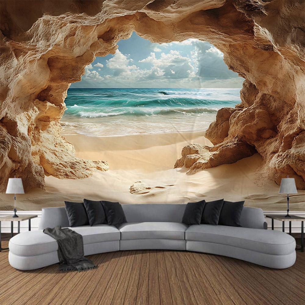 Bohemian Beach Sunset Landscape Tapestry Wall Hanging - Printed Cloth Home Decor for Bedroom Modern Artistic Tapestries