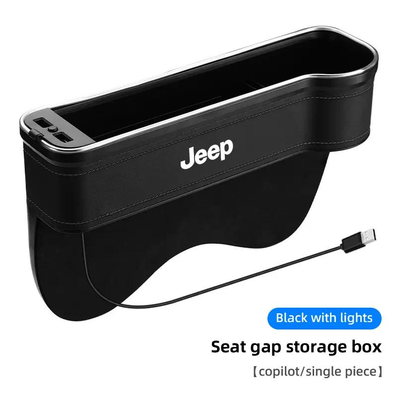 For Jeep Car LED Lights Seat Gap Storage Box Cup Holder With USB Charging For Jeep Grand Cherokee Wrangler JK Gladiator Compa