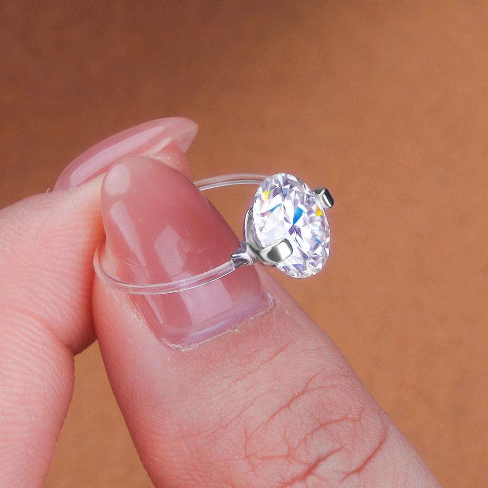 IGOTOS Transparent Fishing Line Moissanite Ring Certified S925 Silver Round Diamond Ring Wedding Band Jewelry for Women