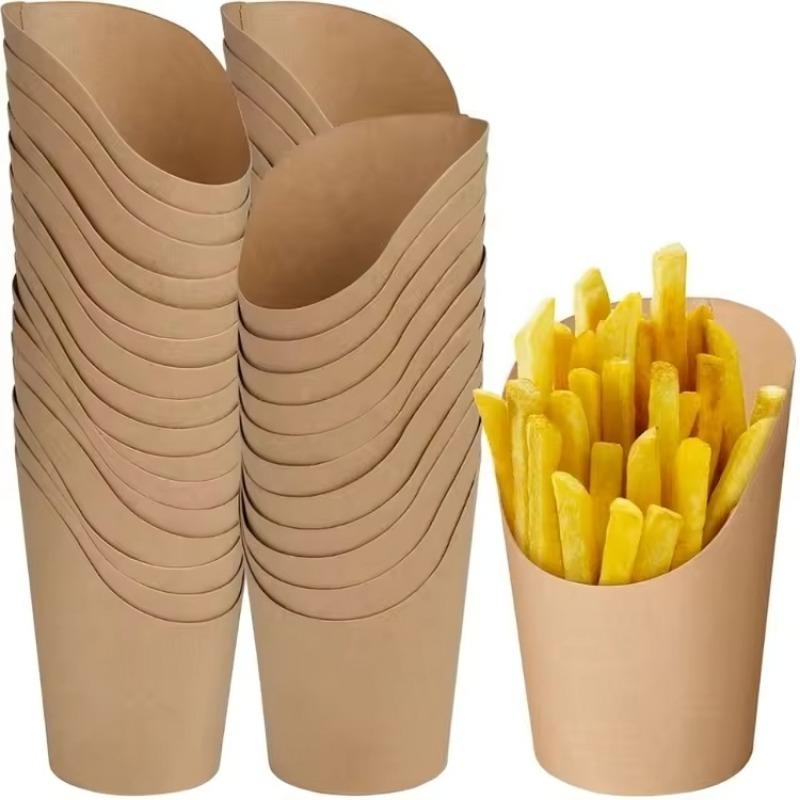 50/100PCS Disposable French Fry Cups Kraft Paper Fried Foods Fries Snacks Ice Cream Waffles Home Party Container Paper Cup