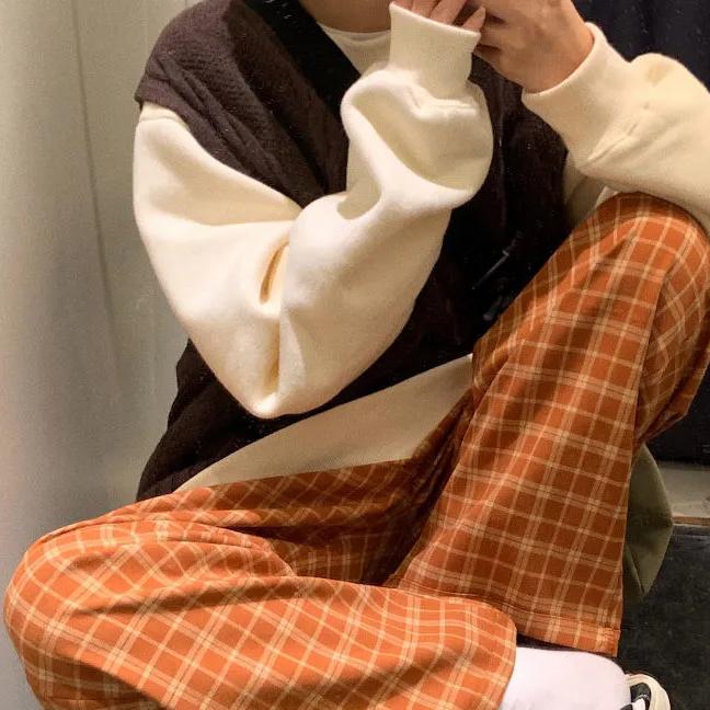 Spring Summer Latest Korean Loose Students High Waist Thin Plaid Pants Wide Leg Pants Casual Straight Pants Streetwear