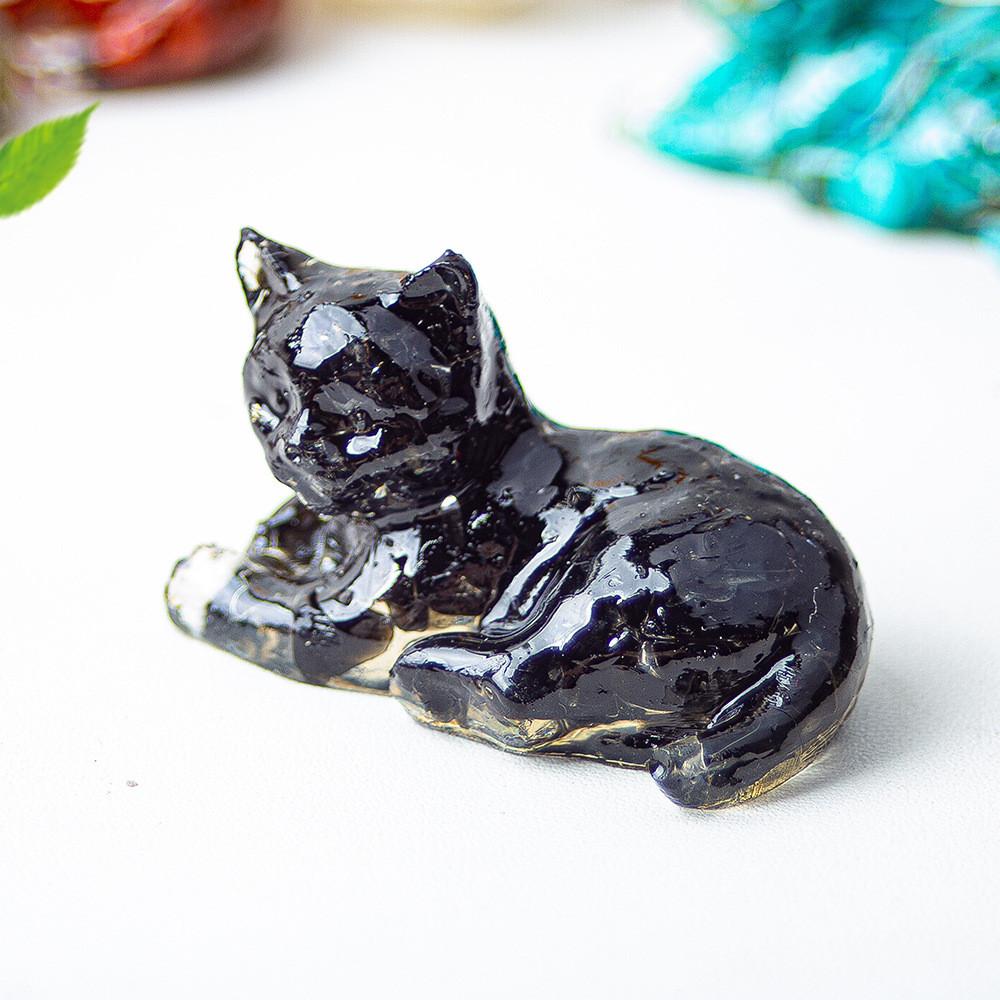 Resin Encrusted Natural Crystal Chips Resin Cat Figurine Home Decor Gift For Friends