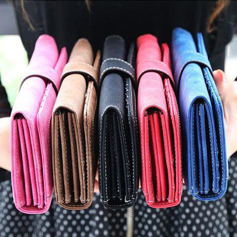 2025 new women's wallet frosted retro clutch bag soft leather multi-functional buckle long wallet