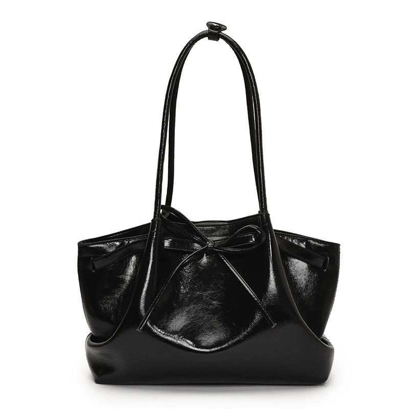 

Simple Color Solid Bow Decoration Pleated Design Women Casual Shoulder Tote Bag
