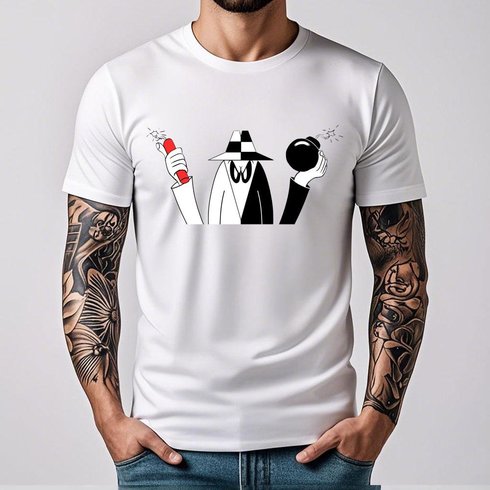 Mens Spy Vs Spy Graphic T Shirt Summer Cotton Crew Neck Retro 80s Cartoon Print Funny Humorous Vintage Style Fashion Tee Shirts