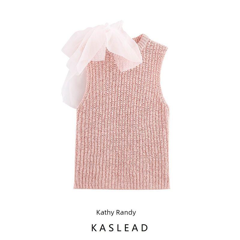 Kaslead New Women clothes Western Style Fashion Transparent Bowknot Decoration Knitted Top 2756012 902