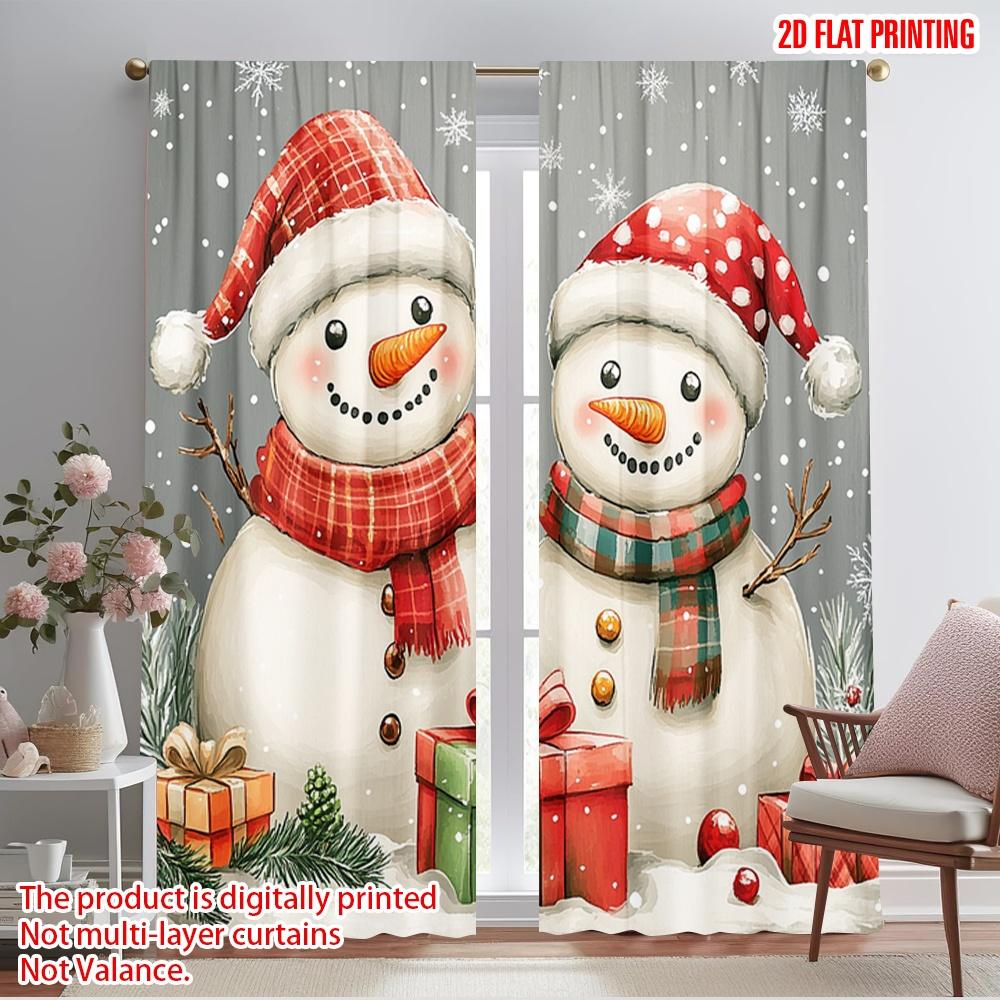 

2pcs,2D plane printing Minimalist Curtains Cute Snowmen Christmas Presents_a Versatile Fabric (without rod) Outdoor Decorations 52.50×116.00 CM 2pcs