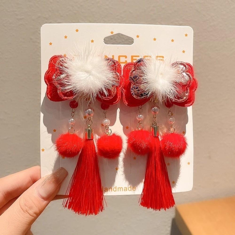 New Red Antique Chinese Style Hair Clip Tassel Traditional Retro Hanfu Accessories Children's Hair Clip Holiday Gift