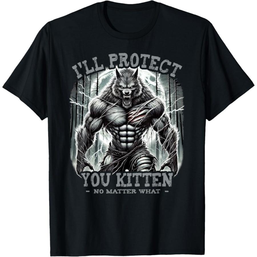 EYDE Funny Graphic Tee Ill Protect You Kitten Alpha Wolf T-Shirt S
