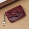 Women Vintage PU Leather Card Holder Cute Heart Shaped Small Wallet Multi-card Key Chain Card Holder Wallet Travel Cash Coin Bag