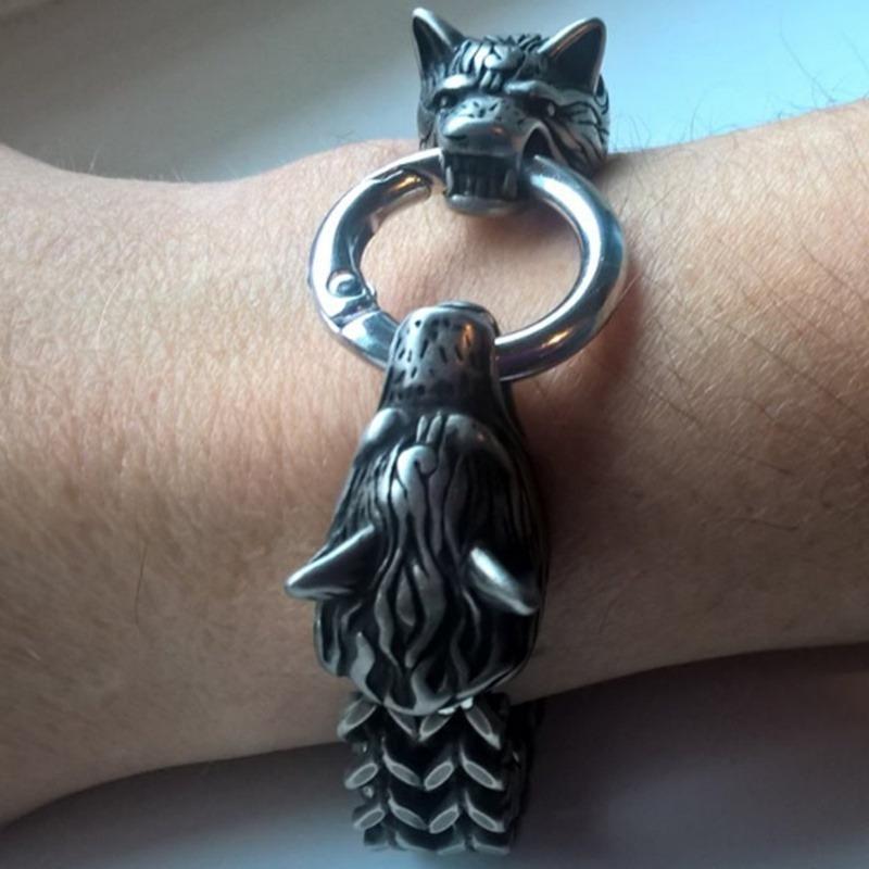 Viking High Quality Stainless Steel Fenrir Wolf Odins Wolf Men's Double Foxtail Mesh Bracelet Nordic Men's Amulet Jewelry