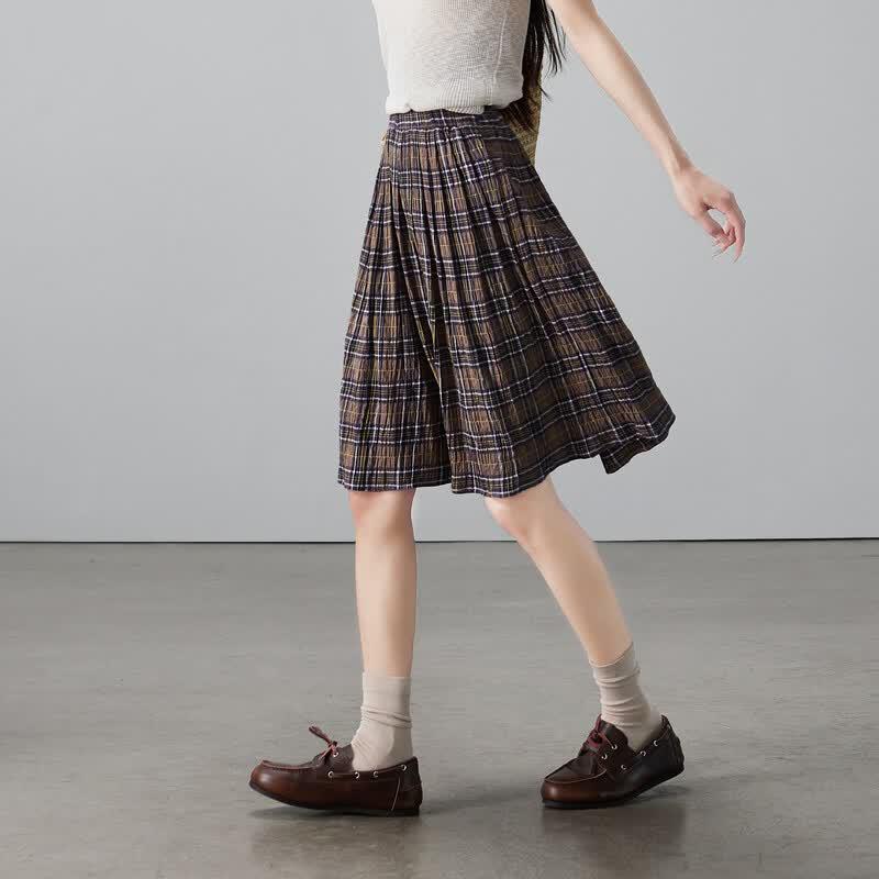 SOFSIL Women s Retro Plaid High-Waist A-Line Skirt 30/XXL