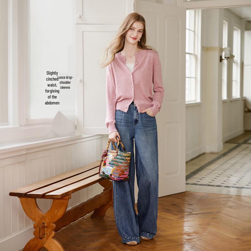 Women's Pink Hollow Knit Cardigan