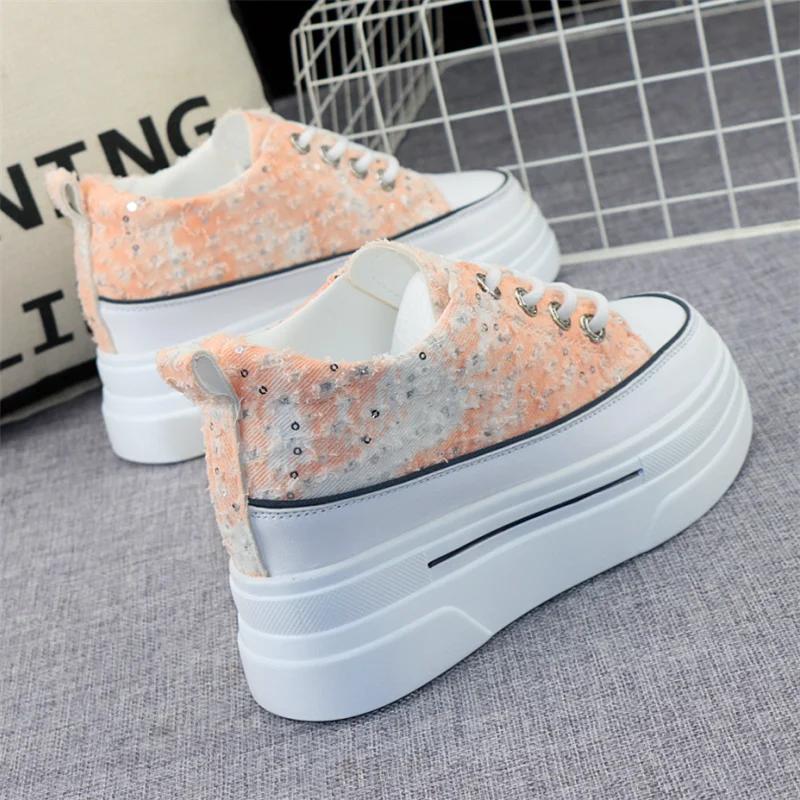 Fashion Woman Height Increasing Shoes 8CM Heels Spring Summer Wedges Breathable Women Sneakers Casual Platform Trainers White Shoes