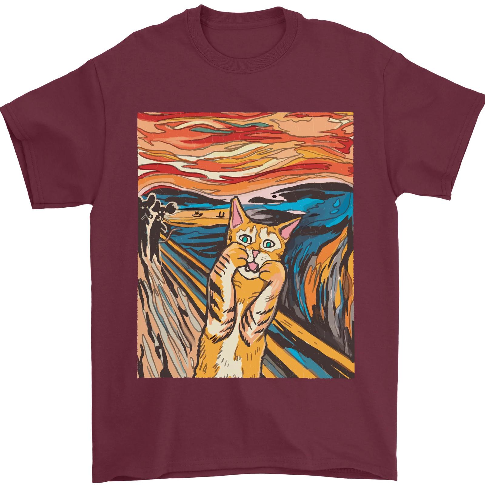 Cat Scream Painting Parody Mens T-Shirt Cotton XXL