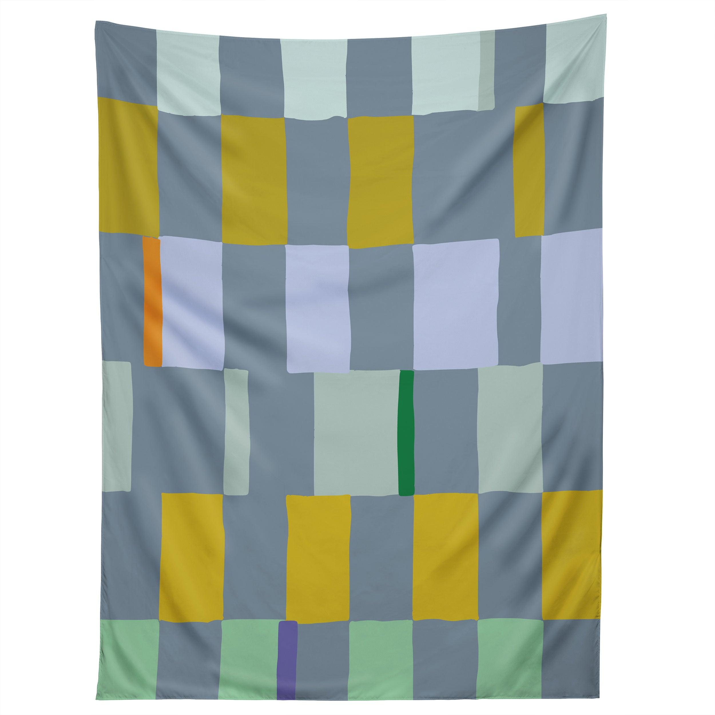 SUMMER CHECK HAND DRAWN TEAL tapestry 75x100