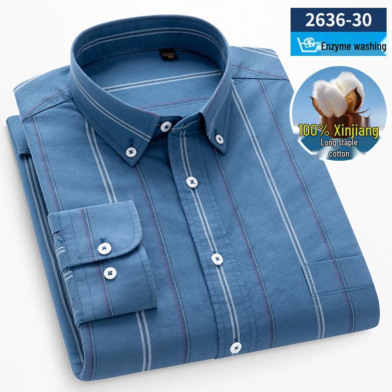 Camicia da uomo a righe in cotone Oxford a maniche lunghe con bottoni