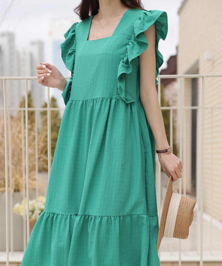 Ppaeppae Square Neck Frill Sleeveless Romantic Long Dress