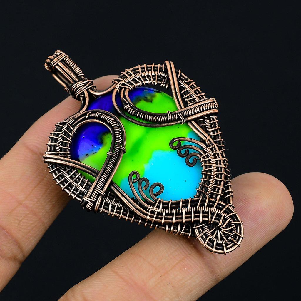 Multi Color Druzy Pendant, 999 Copper Wire Wrapped Gemstone Jewelry, Handmade Pendant, For Mother Day