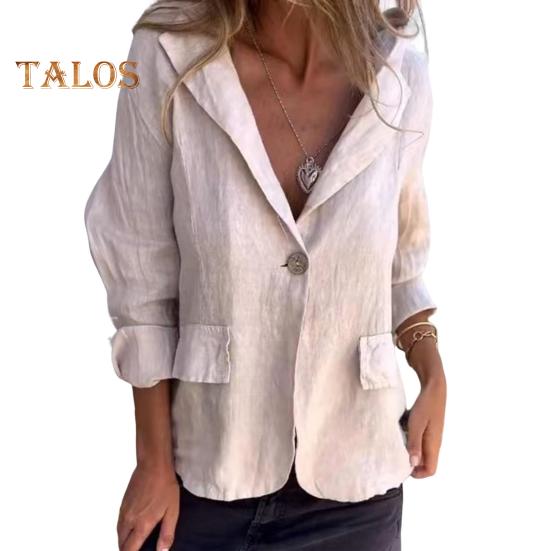 

Женский пиджак с V-образным вырезом и лацканами, длинный рукав, однотонный пиджак, весна-осень, однотонный пиджак с клапанами, деловая верхняя одежда L хаки