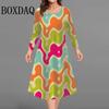 Autumn Winter Dresses Fashion Women Colorful 3D Printed Long Sleeve Dress Casual Pullover Female Plus Size Clothing