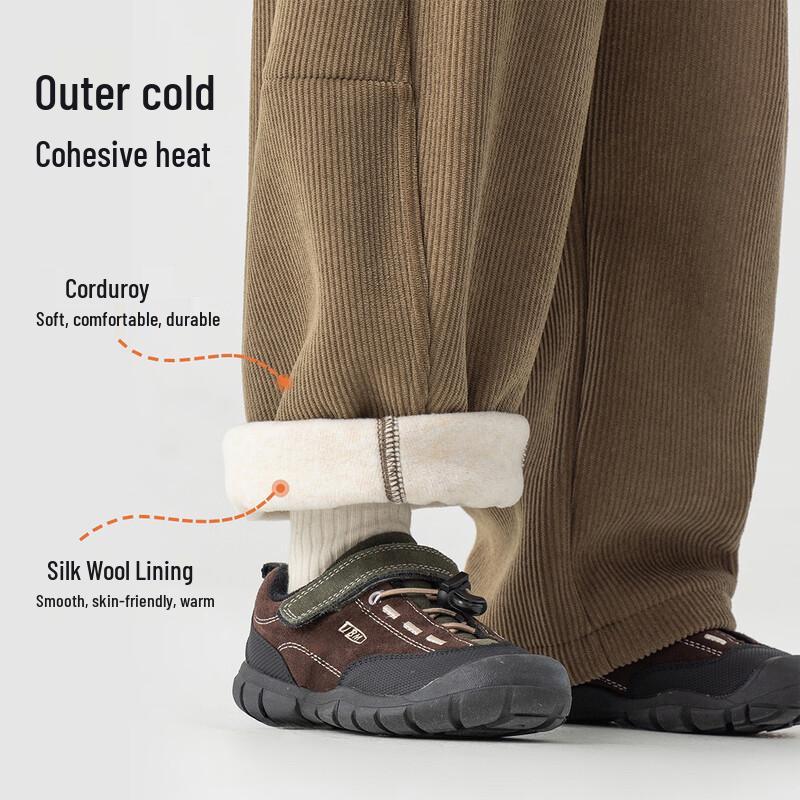 Boys' Fleece-Lined Corduroy Wide-Leg Casual Pants