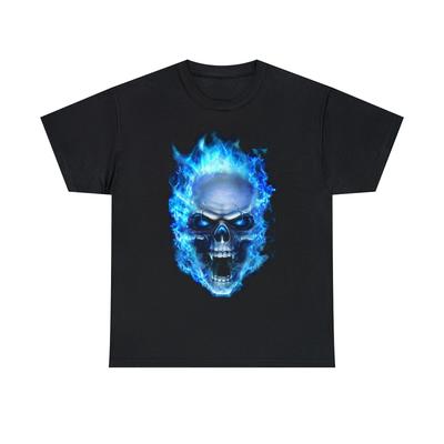 Flaming Demon Skull Blue Short Sleeve Tee