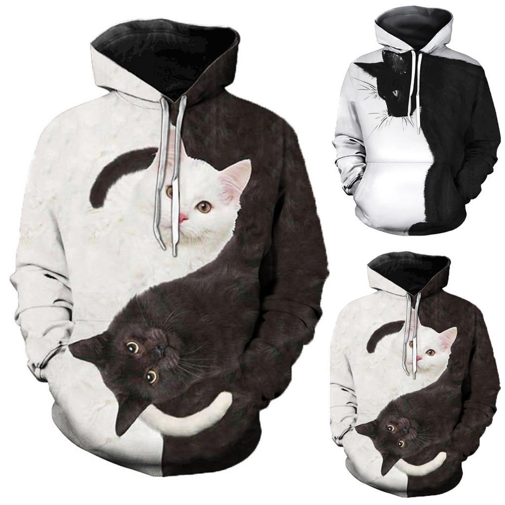 Women And Men's Casual Cats Printed Long Sleeve T-Shirt Top Pullover Sweatshirt