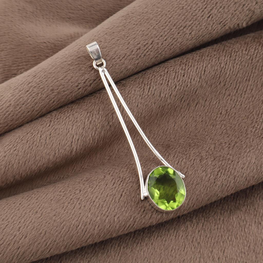Peridot Gemstone 925 Sterling Silver Handmade Women Jewelry Designer Long Pendant 1.79" For Gift PP-69-2