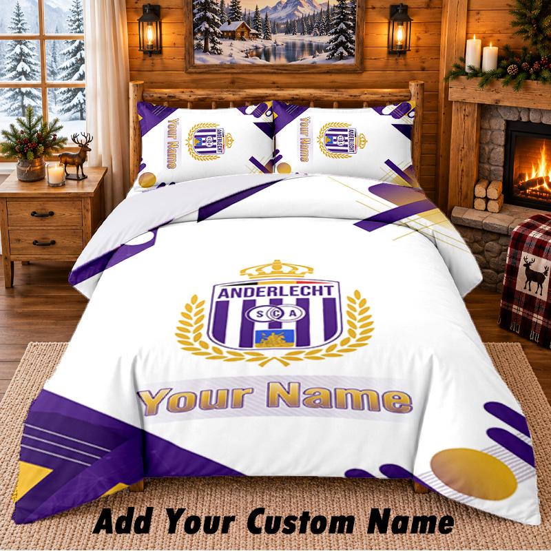 Anderlecht FC Pattern Bedding 3Pcs Set Custom Name, Bed Sheet And Pillowcases For Home Bedroom