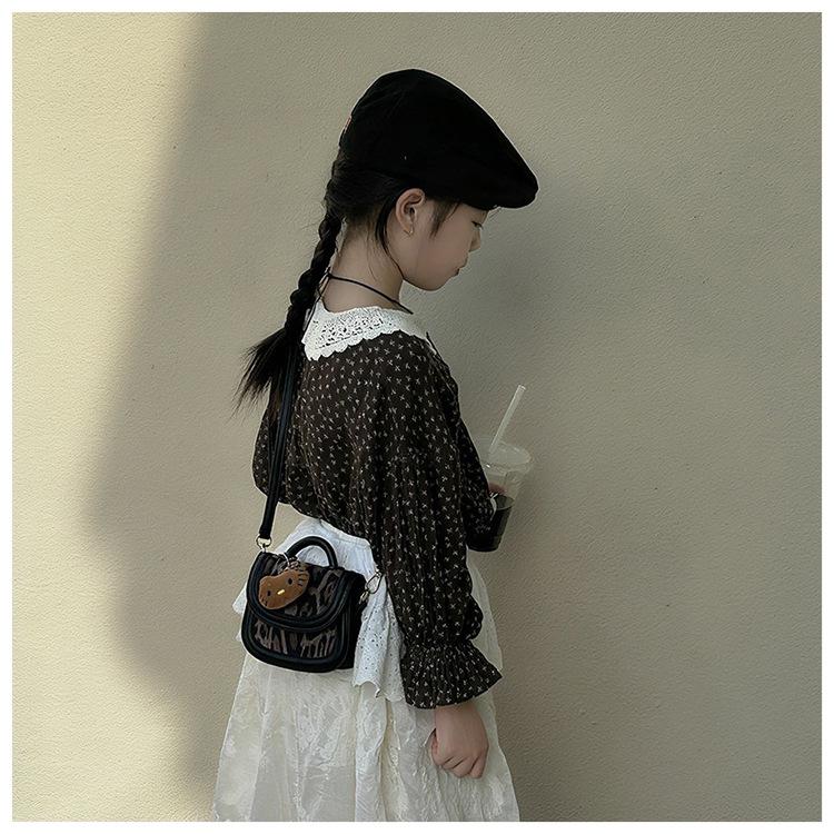 Korean Style Leopard Print Girls' Shoulder Bag - Cute Cat Design Fashionable Crossbody Handbag