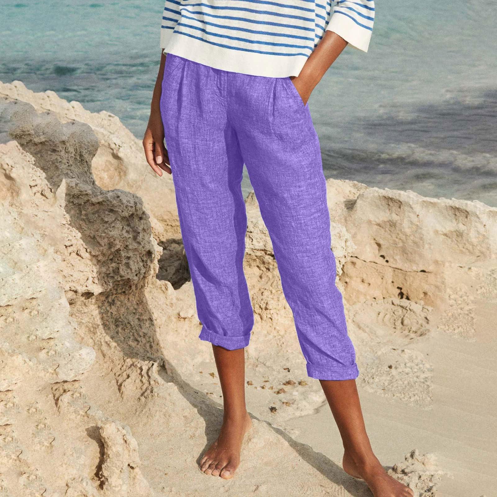 

Женские летние повседневные свободные брюки 7 с карманами XL фиолетовый