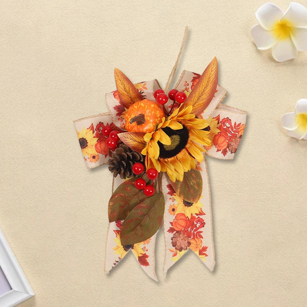 Thanksgiving Harvest Decor Set with Pumpkin Ornaments Fall Bow Hanging Decoration for Home Holiday Gift Idea