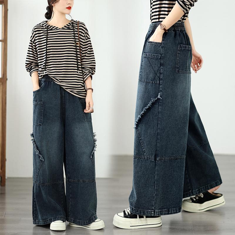 DIMANAF 2026 Herbst Winter Neu Übergröße Damen Blaue Jeans Lange Hosen Elastische Taille Locker Lässig Denim Baumwolle Dicke Hosen Vintage Dame
