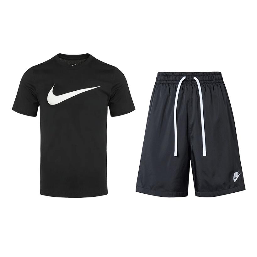 

Nike Свободный Дышащий Комплект для Повседневной Спортивной Одежды с Круглым Вырезом, Коротким Рукавом, Завязками на Талии и Шортами, Мужской, Черный DC5095-010+AR2383-010 S