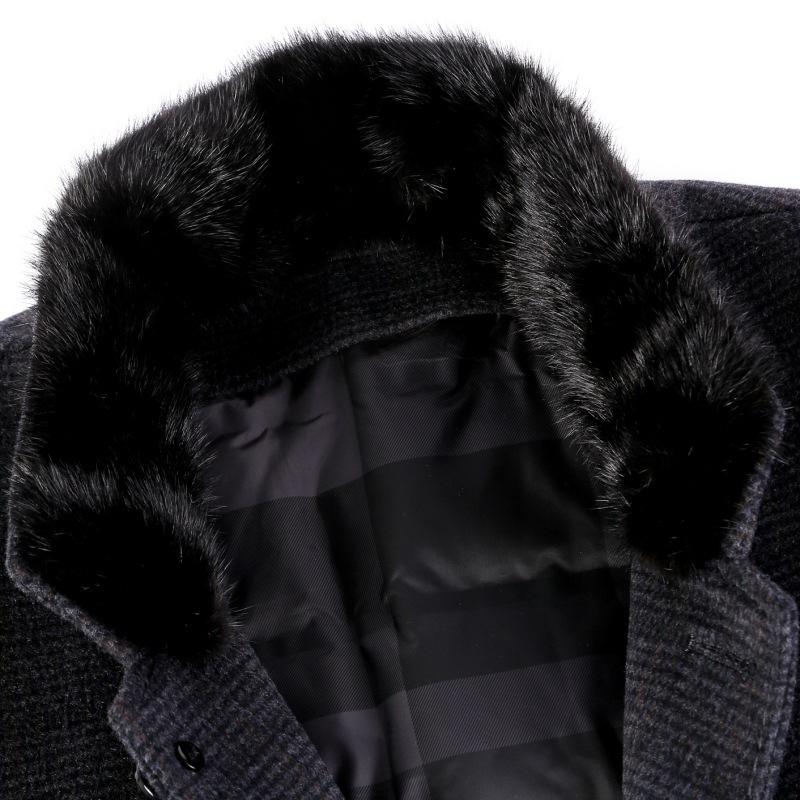 Winter Double-sided Cashmere Coat for Men, Mink Collar, Down Gallbladder Stand-up Collar, Thickened Removable High-end Woolen Woolen Coat