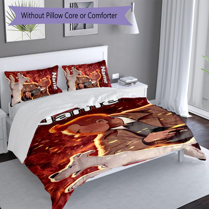 Juego de Ropa de Cama Las Aventuras de Tintín con Nombre Personalizado de 3 Piezas, Incluye 1 Funda Nórdica y 2 Fundas de Almohada, Decoración de Dormitorio para Todas las Estaciones