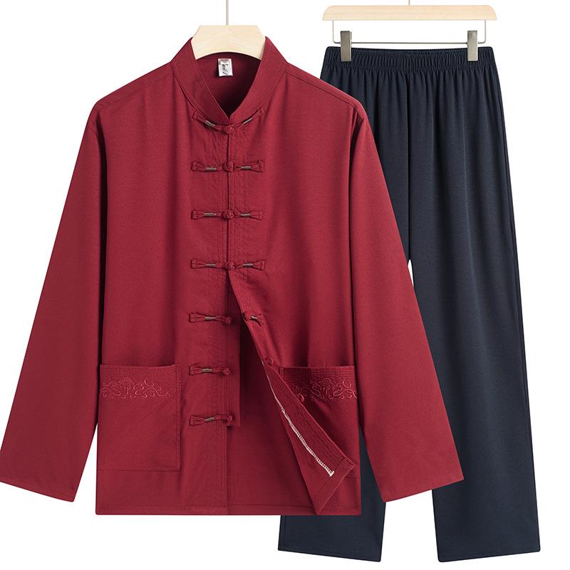 Autumn Solid Color Tang Suit for Middle-Aged & Elderly Men: Loose Fit, Large Size, Perfect for Morning Exercise & Daily Casual Wear