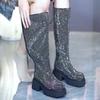 Bling Long Women's Boots Flats Platform Fashion Shoes  Winter Trend Knee High Boots New Designer Elegant Goth Ladies Boots